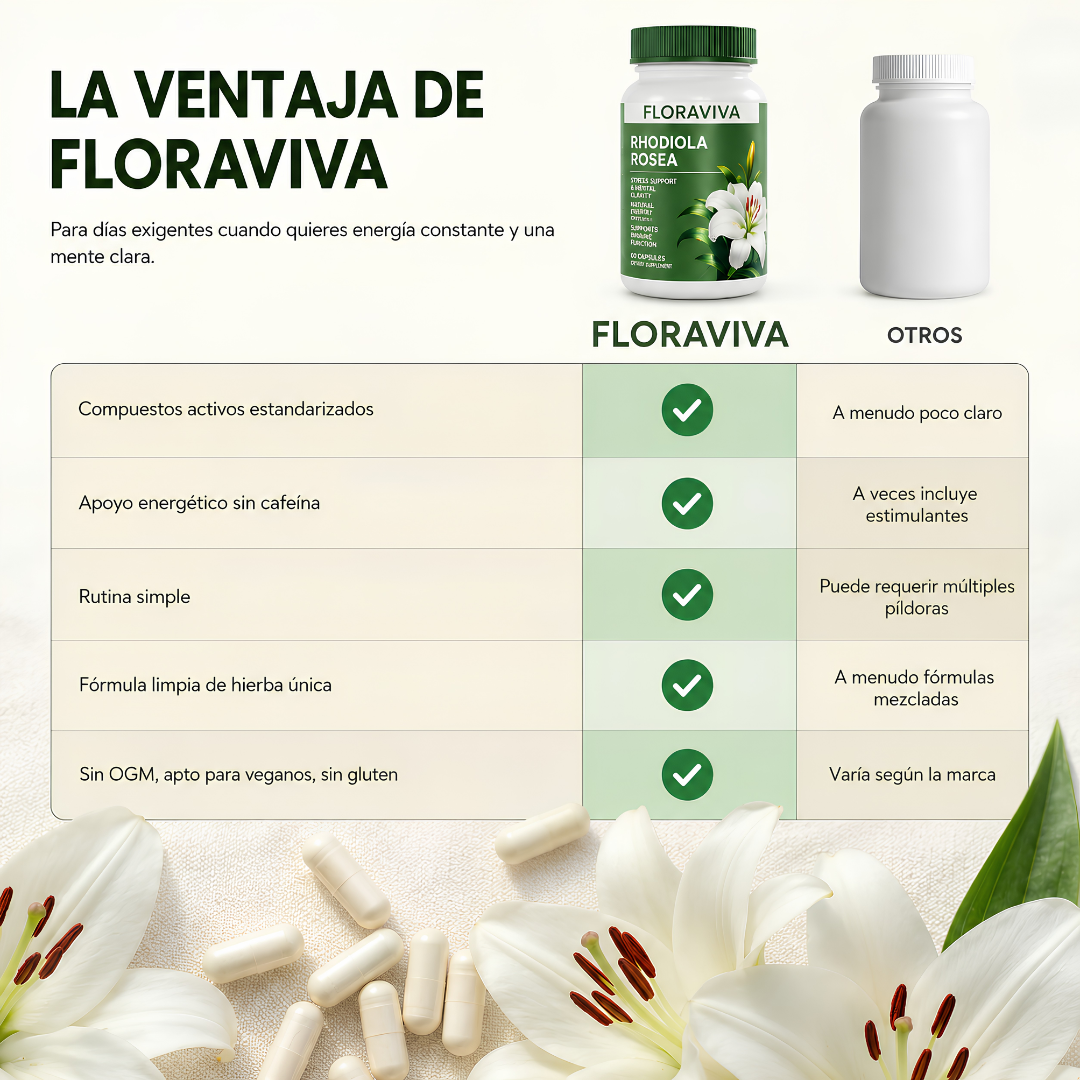 FLORAVIVA RHODIOLA ROSEA – Energía mental, resistencia al estrés y enfoque para rendir mejor cada día