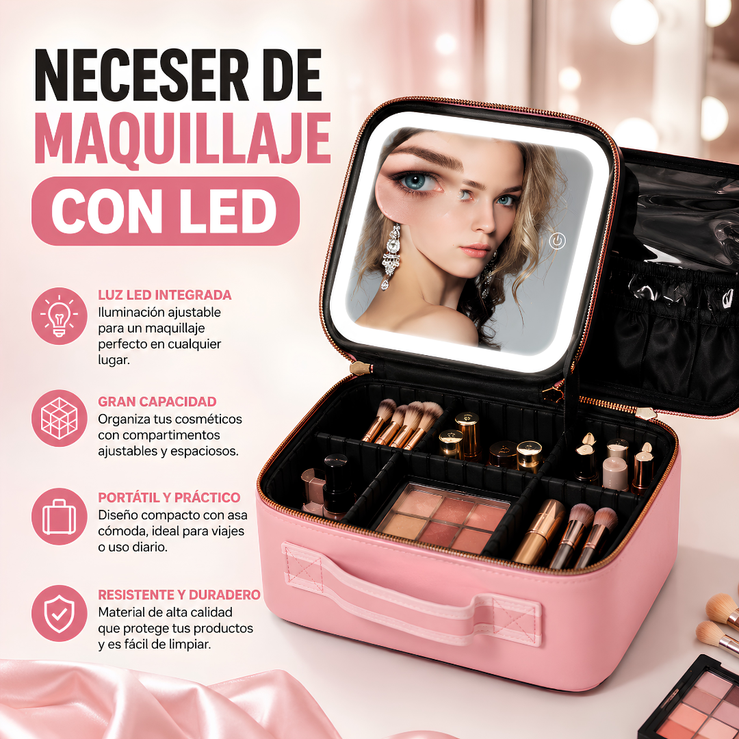 NECESER DE MAQUILLAJE CON LED – Organización portátil iluminada