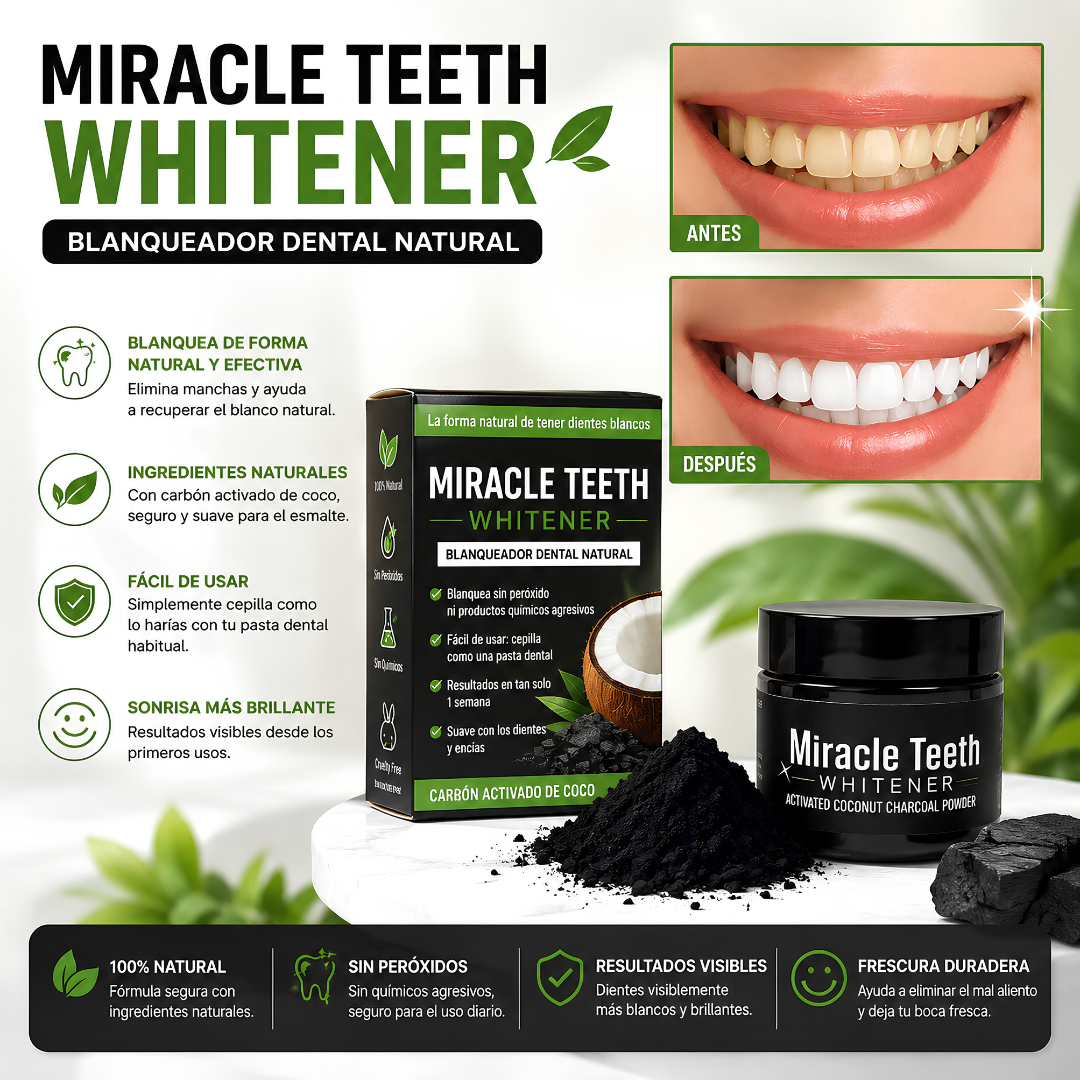 MIRACLE TEETH WHITENER BLANQUEADOR – Sonrisa más blanca naturalmente