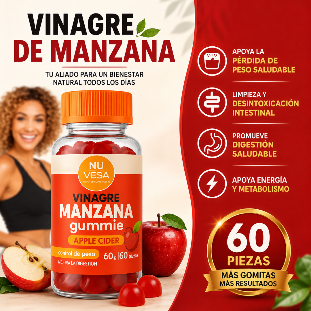 VINAGRE DE MANZANA 60 GUMIES – Abdomen más plano, digestión ligera y control natural del apetito en forma deliciosa