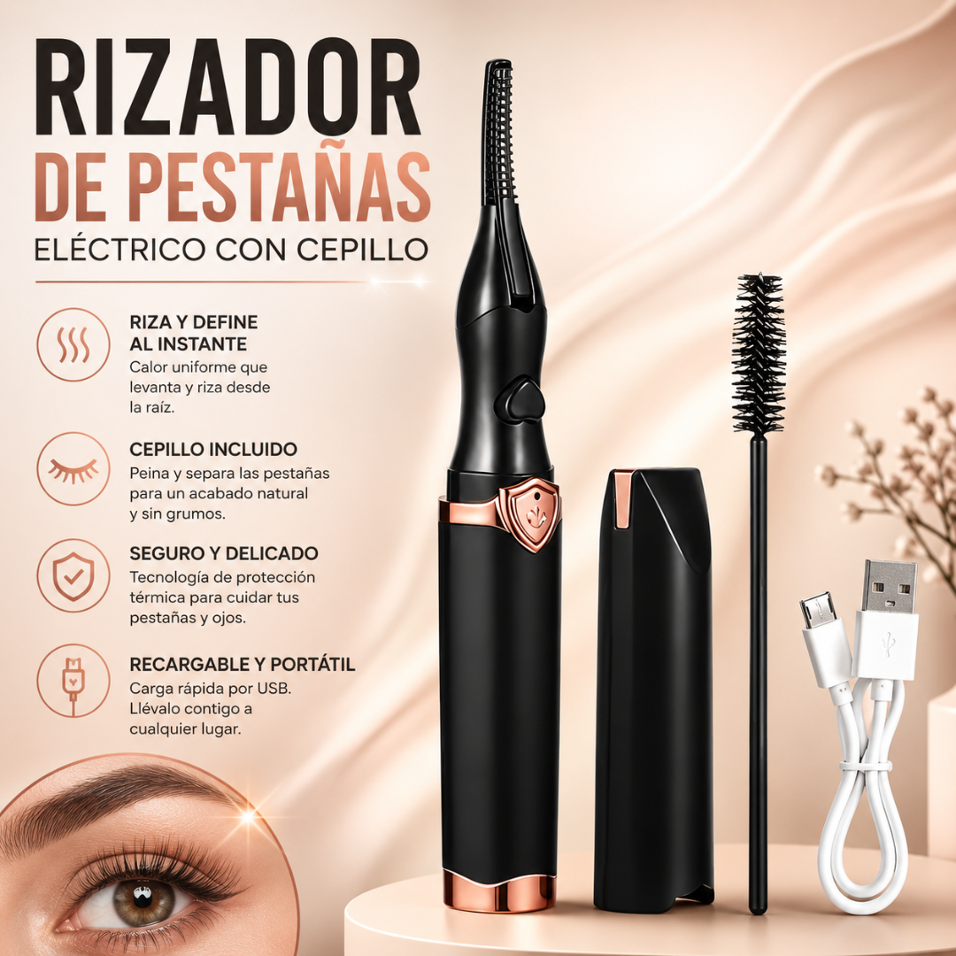 RIZADOR DE PESTAÑAS ELÉCTRICO CON CEPILLO – Curvatura definida y duradera