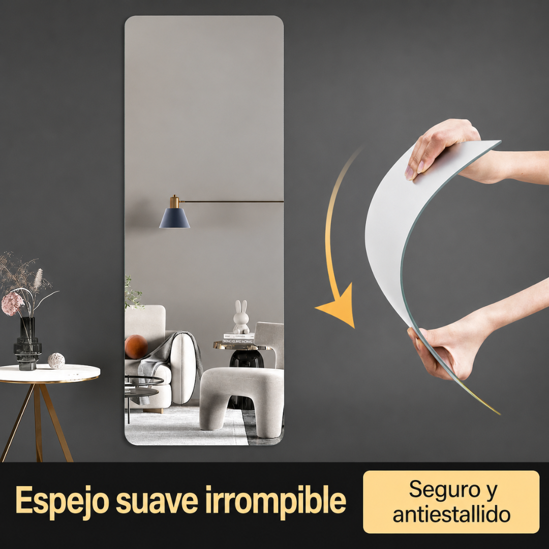ESPEJO CON DISEÑO FLEXIBLE — Flexible, moderno y fácil de adaptar donde quieras, sin taladro y sin obra