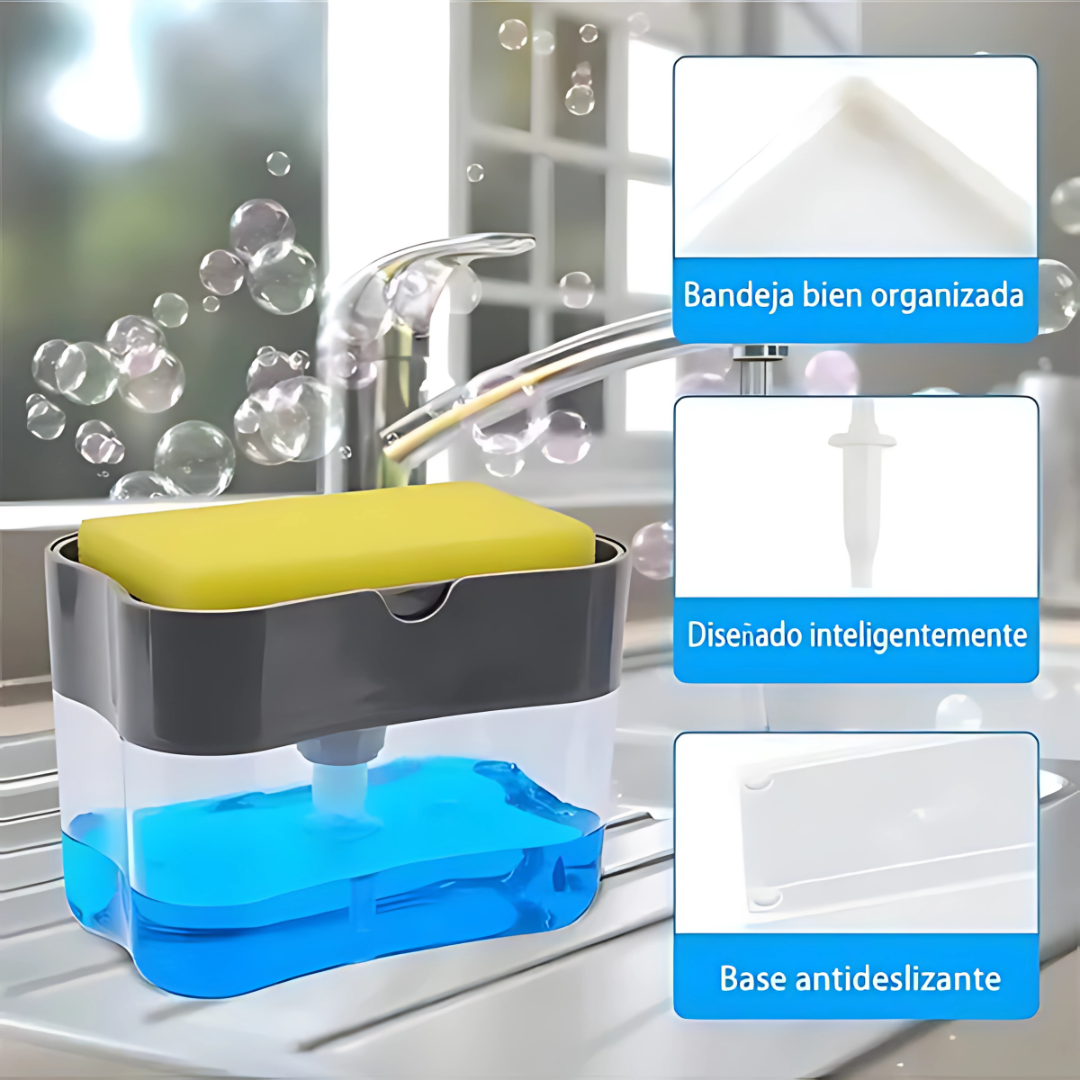 DISPENSADOR DE JABÓN CON ESPONJA – Limpieza rápida y sin desperdicio