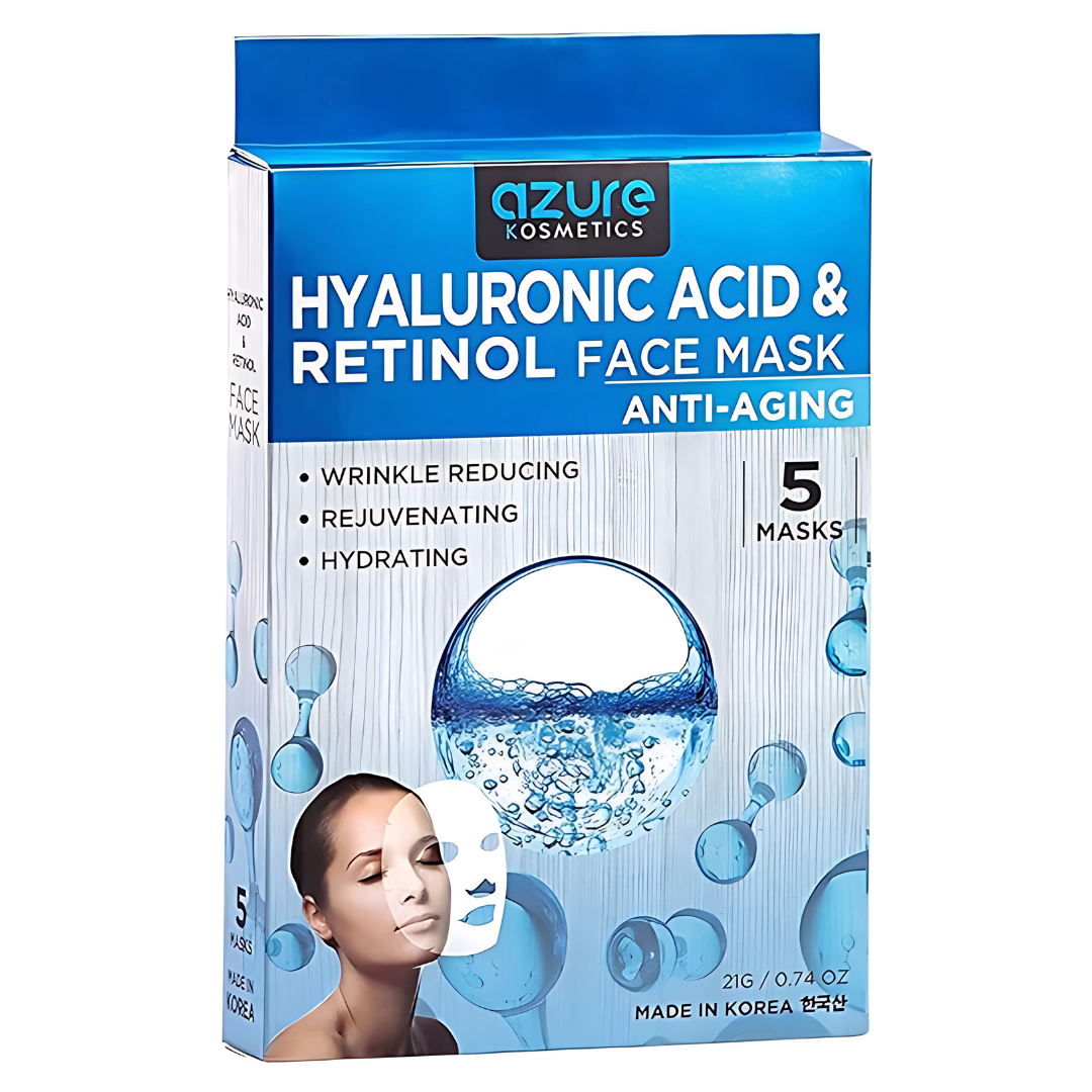 CAJA DE MASCARILLAS DE ÁCIDO HIALURÓNICO + RETINOL – Hidratación y rejuvenecimiento facial