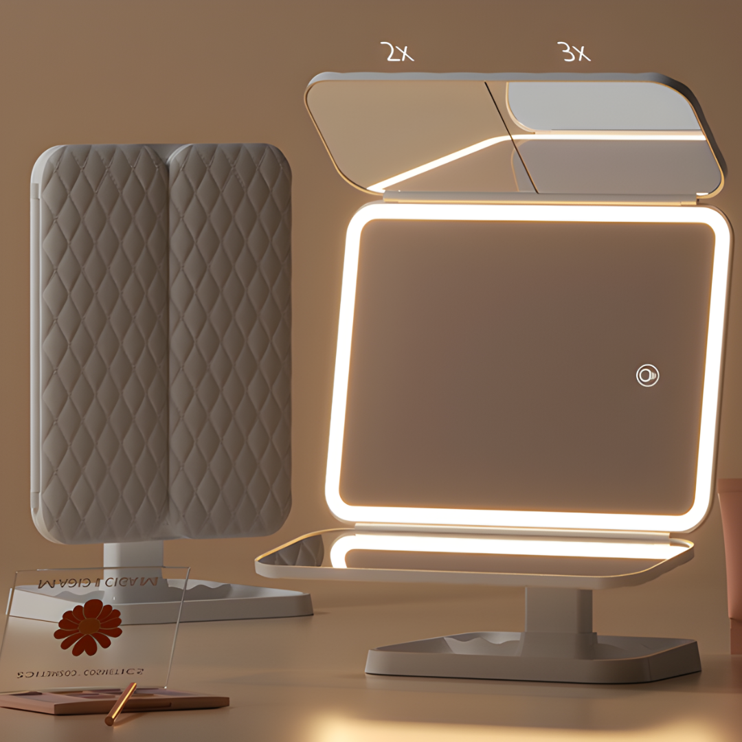 ESPEJO LED PLEGABLE – Iluminación perfecta, diseño compacto y acabado profesional en tu rutina de belleza
