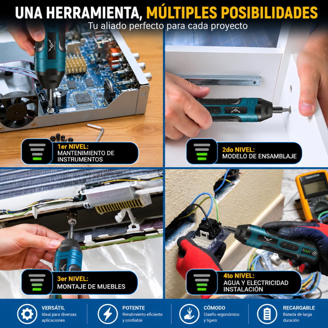 DESTORNILLADOR ELÉCTRICO INALÁMBRICO – Potencia compacta sin cables
