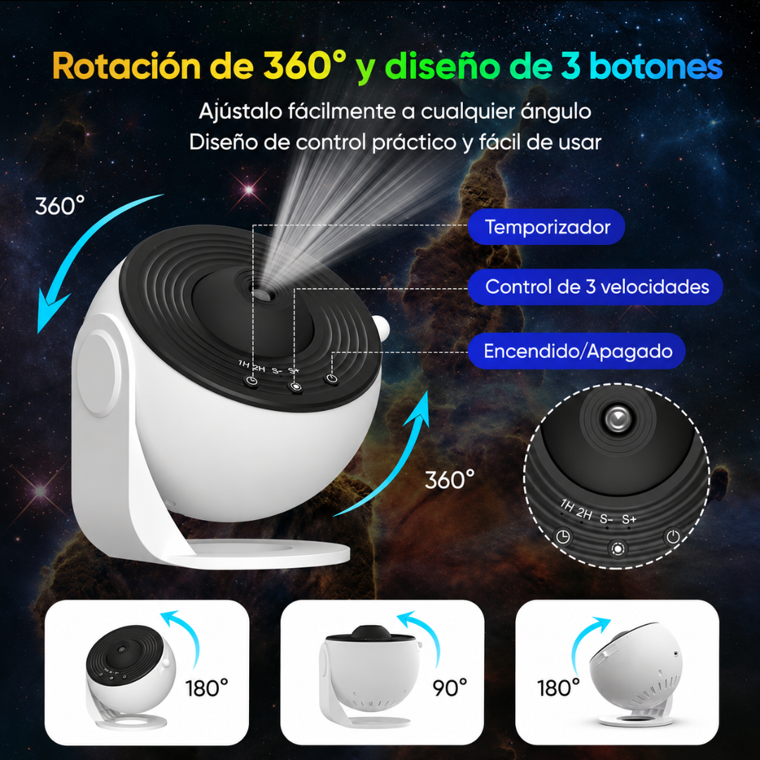 PROYECTOR ESPACIAL — Crea noches mágicas llenas de estrellas, color y movimiento en cualquier habitación