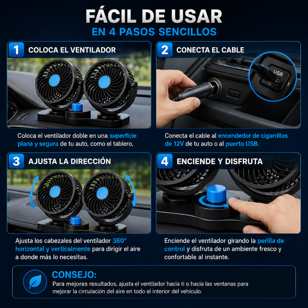 VENTILADOR DOBLE – Aire fresco dentro del auto