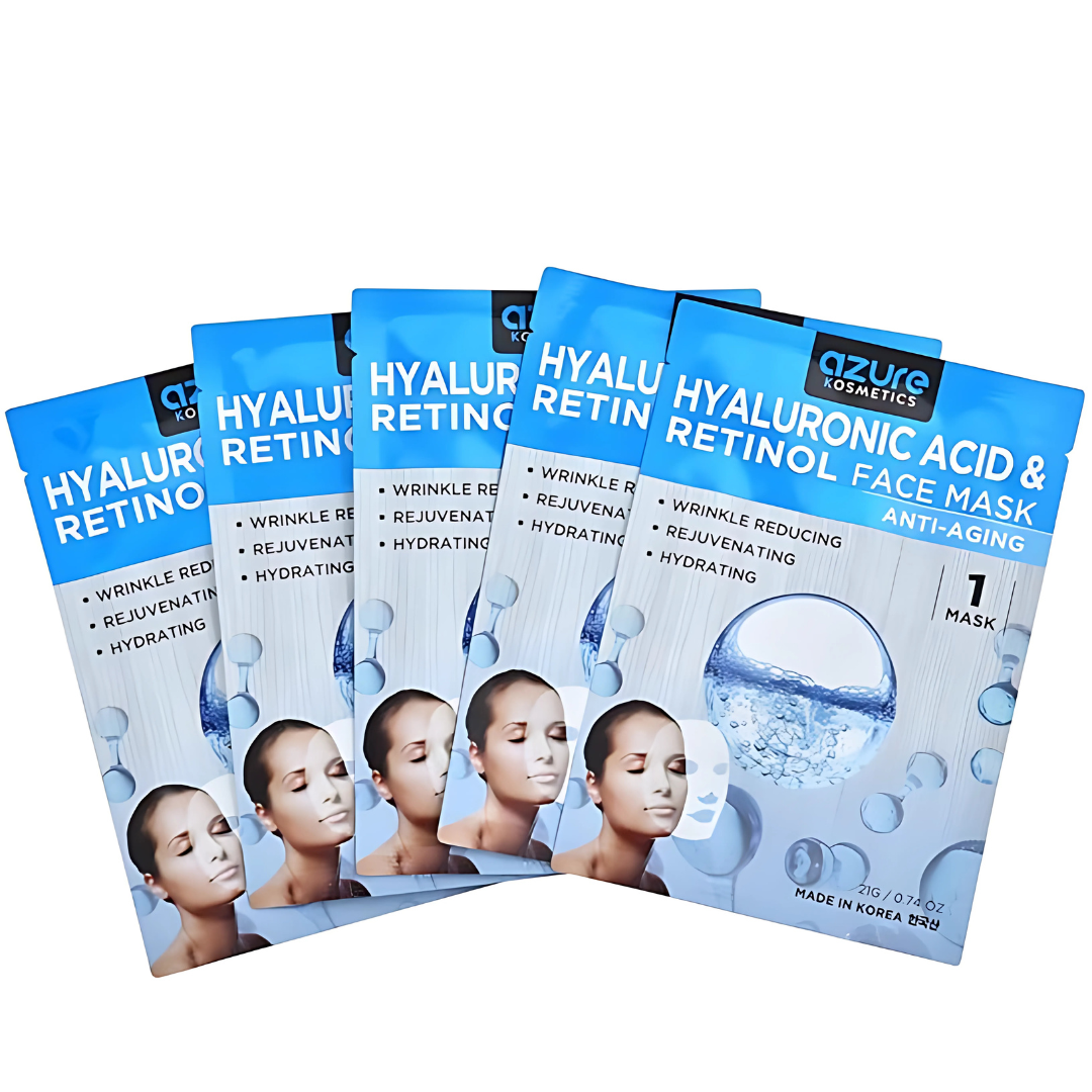 CAJA DE MASCARILLAS DE ÁCIDO HIALURÓNICO + RETINOL – Hidratación y rejuvenecimiento facial