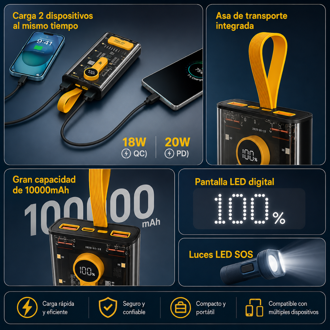 CARGADOR PORTÁTIL DE 10000 MAH – Energía para varios dispositivos