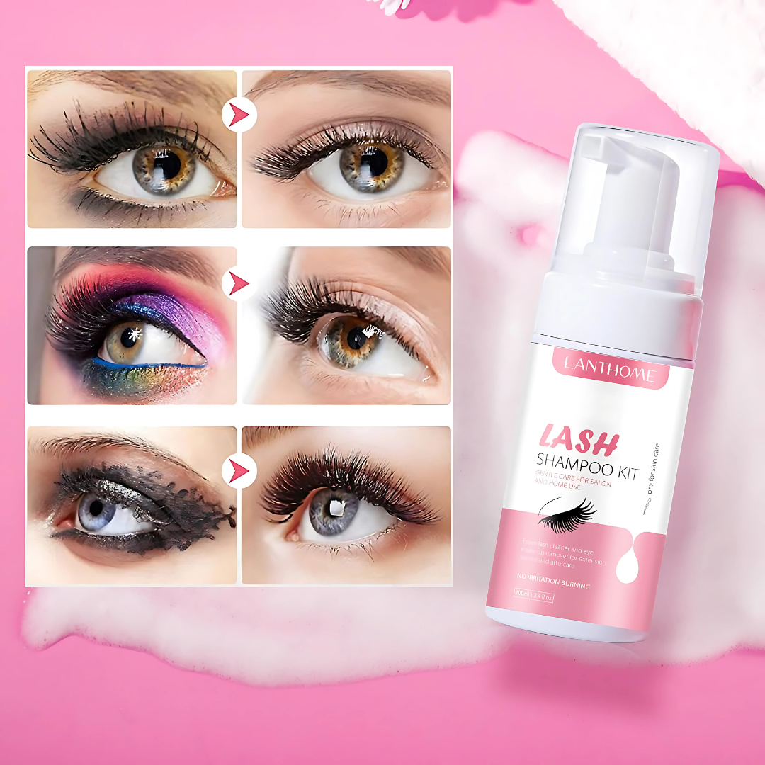 Kit de Lash Shampoo para Pestañas Kiss 60 ml – Caja Rosada con Blanco
