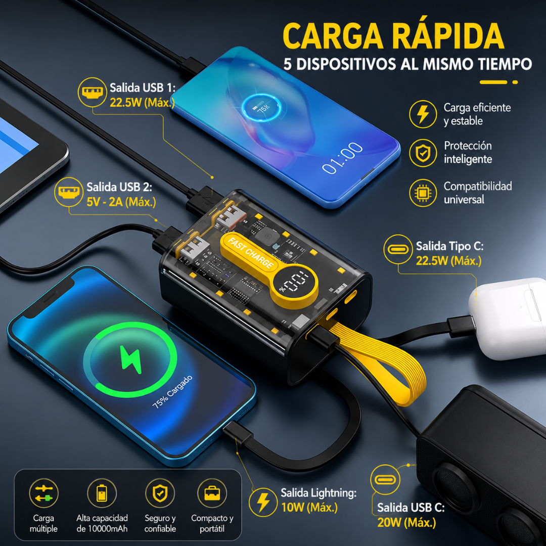 CARGADOR PORTÁTIL DE 10000 MAH – Energía para varios dispositivos