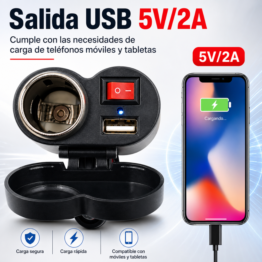 CARGADOR USB Y ENCENDEDOR PARA MOTO – Carga, conecta y conduce con más comodidad bajo cualquier clima