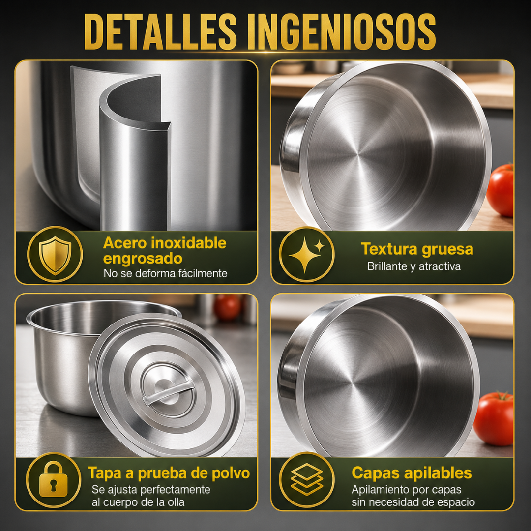 JUEGO DE OLLAS DE ACERO INOXIDABLE – Durabilidad que ahorra espacio