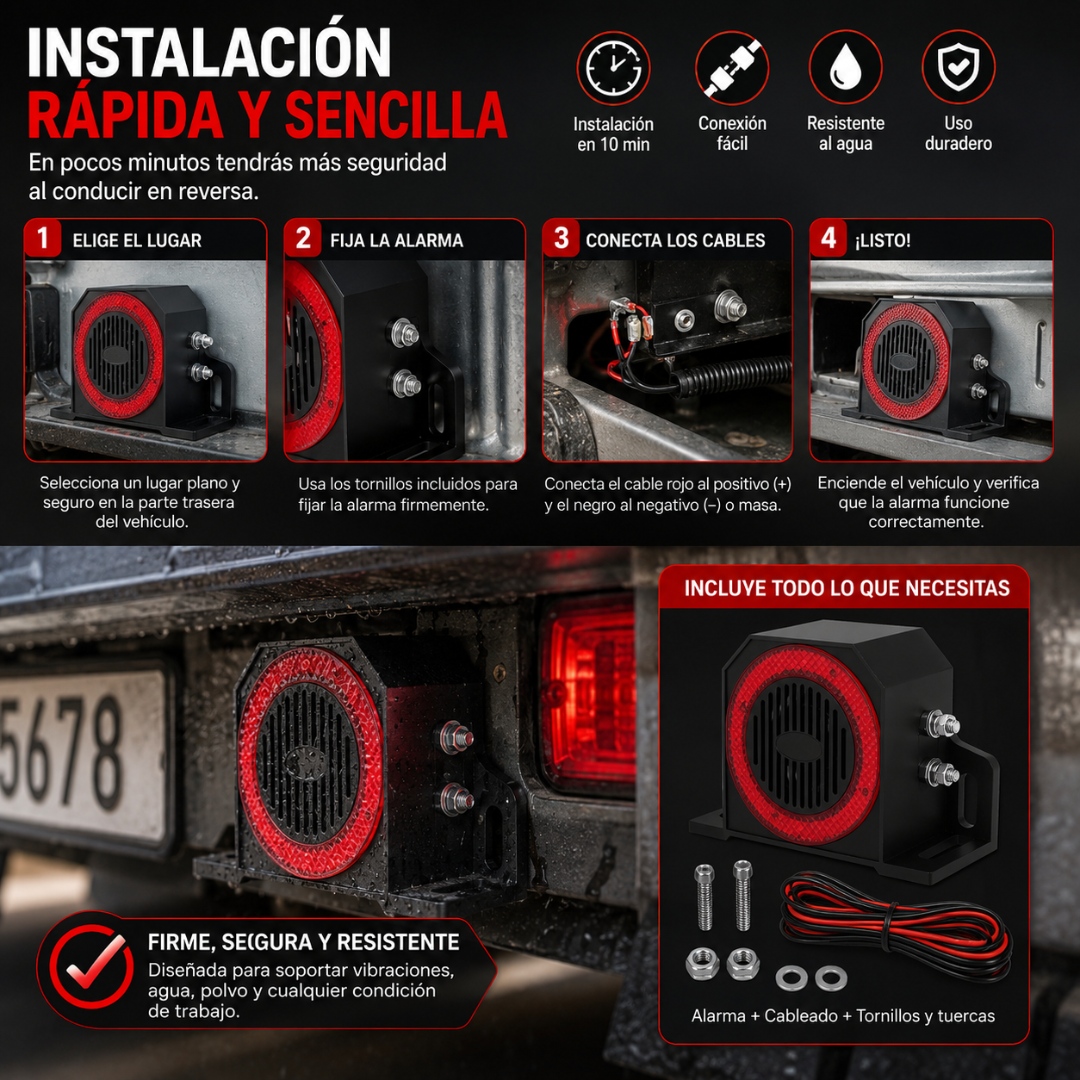 ALARMA DE RETROCESO – Alerta sonora para maniobras