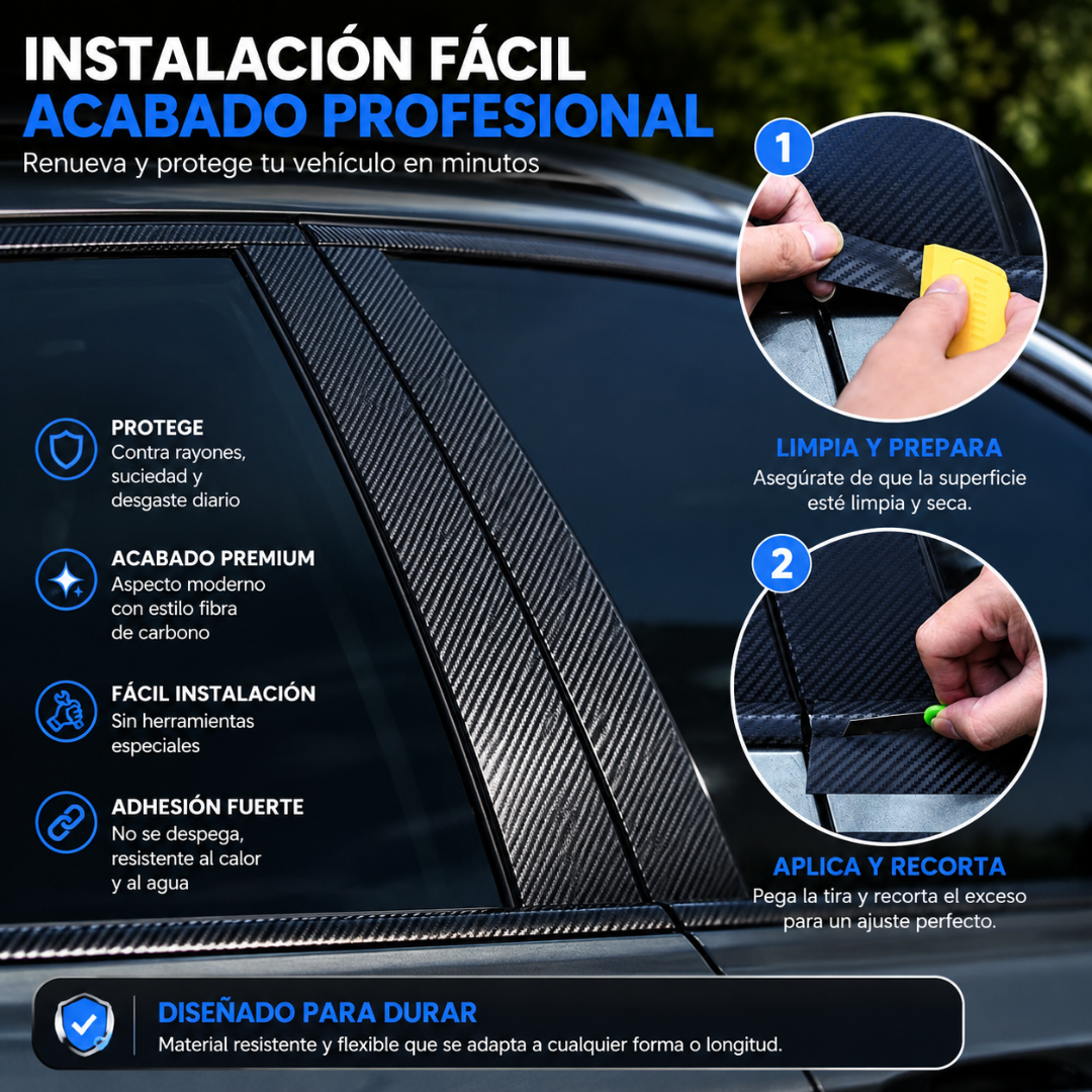 TAPE DE VINILO TEXTURA FIBRA DE CARBONO – Protección antirayones para carro