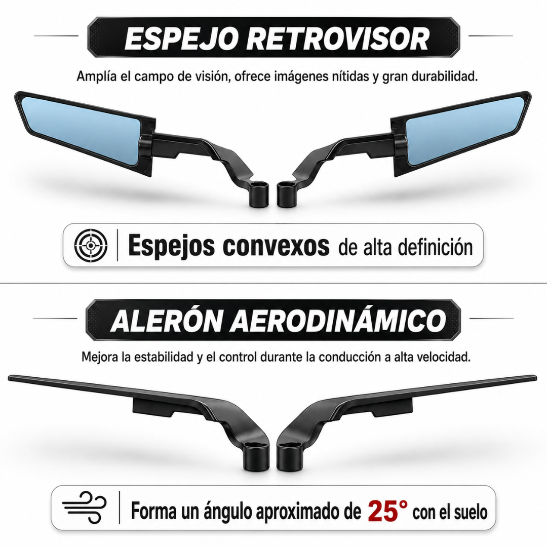 RETROVISORES PARA MOTO — Estilo deportivo y visibilidad total en tu moto