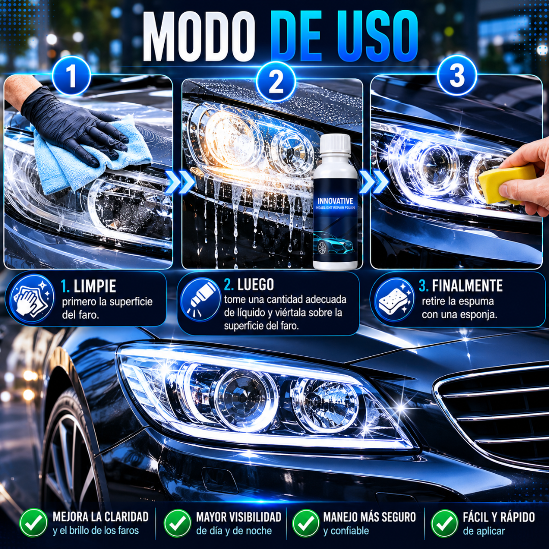 CREMA REPARADORA DE FAROS — Restaura la claridad de tus faros en minutos y ahorra el costo de comprar uno nuevo
