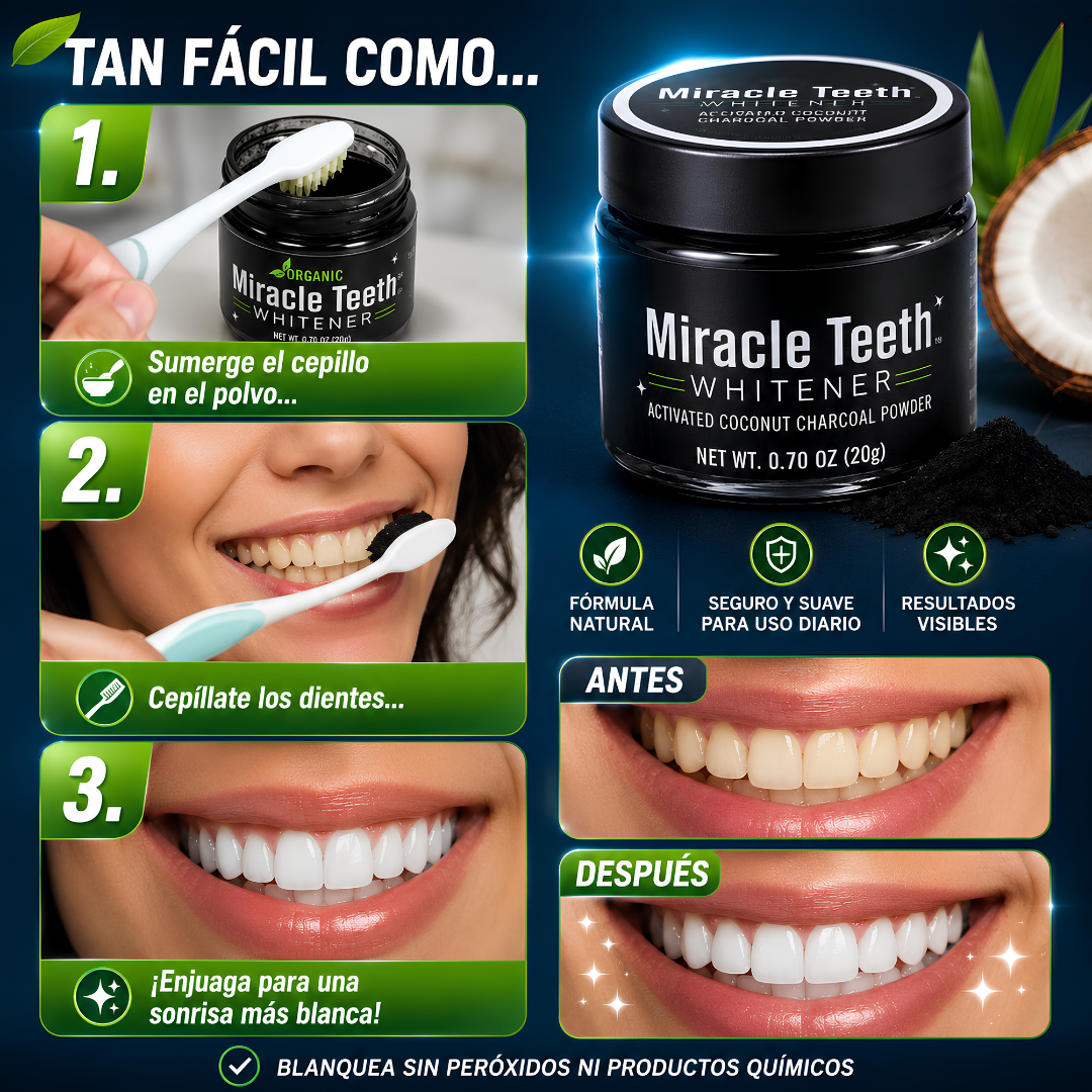 MIRACLE TEETH WHITENER BLANQUEADOR – Sonrisa más blanca naturalmente
