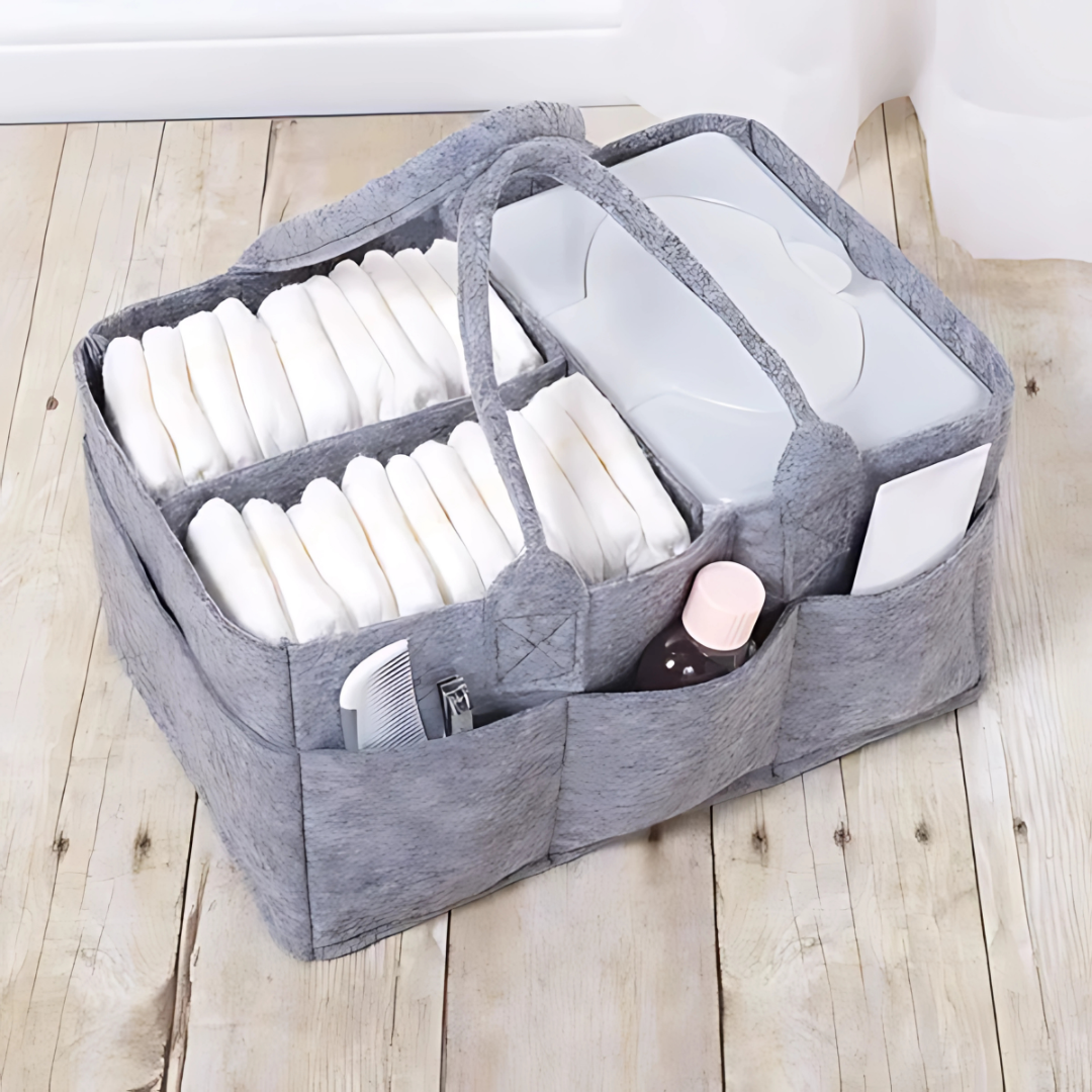 PAÑALERA DE FELPA GRIS CLARO – Organización práctica para el cuidado de tu bebé