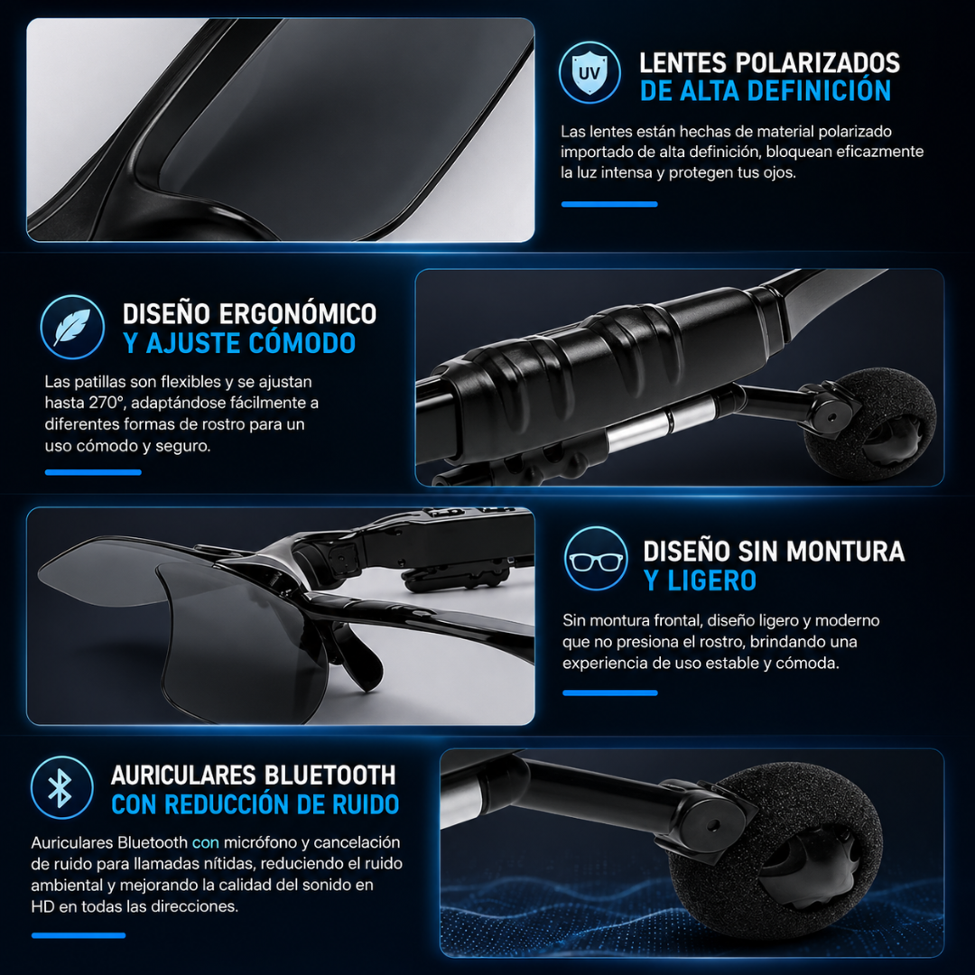 LENTES INTELIGENTES BLUETOOTH 5.0 – Música y llamadas sin cables