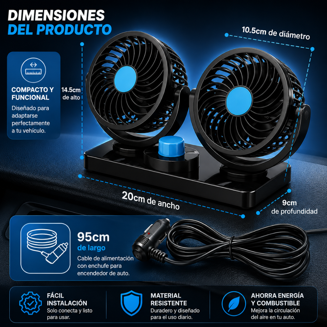 VENTILADOR DOBLE – Aire fresco dentro del auto