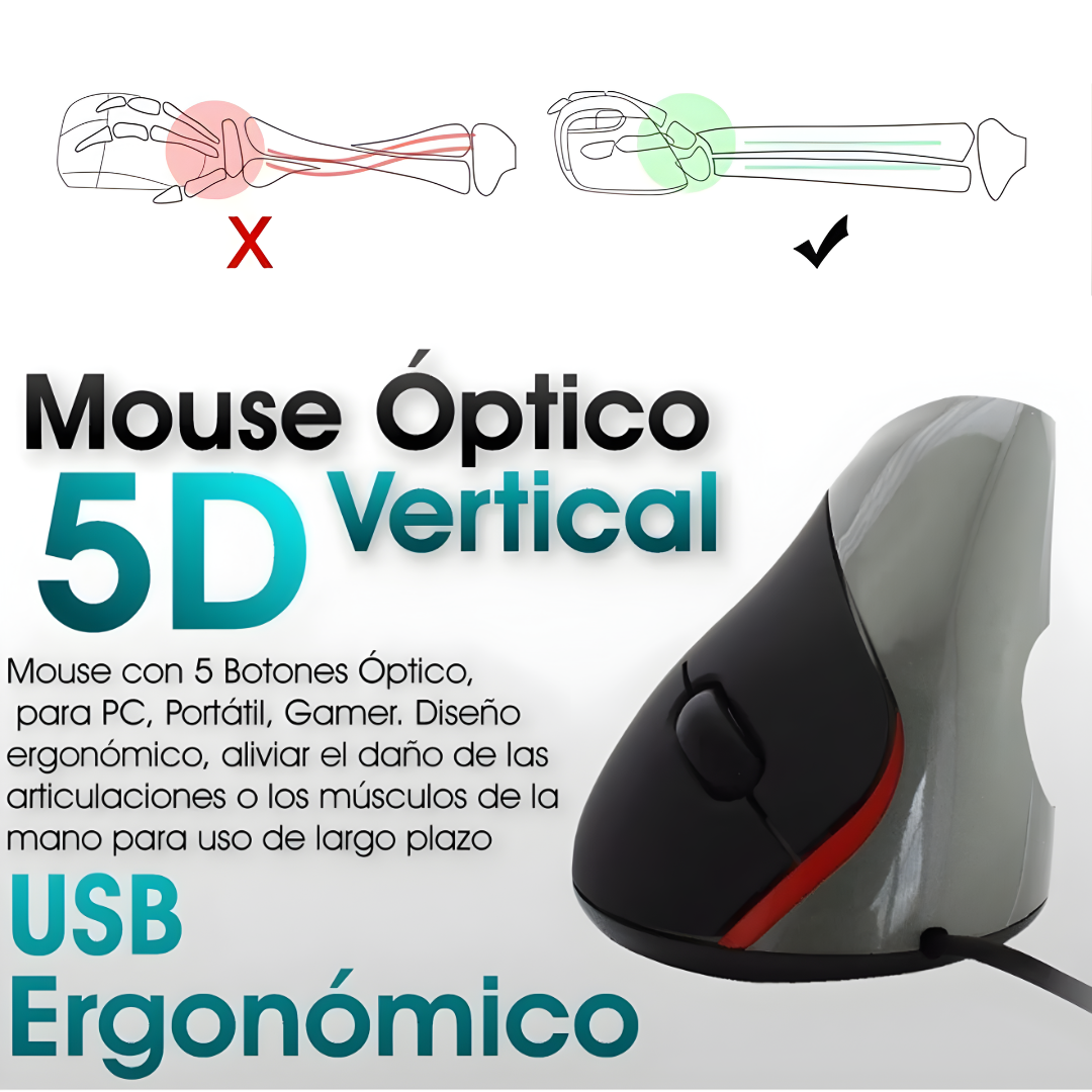 MOUSE ERGONÓMICO CON CABLE – Comodidad natural, control preciso y menos tensión al trabajar