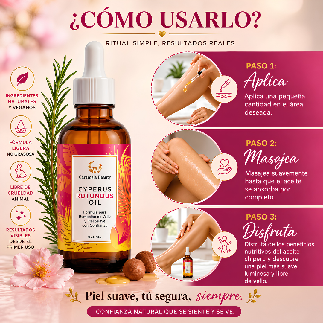 ACEITE DE CYPERUS ROTUNDUS – Reducción progresiva del vello, piel más suave y cuidado natural en cada aplicación