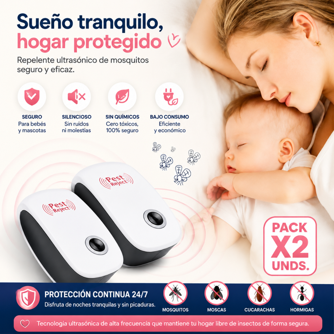 REPELENTE SÓNICO PACK X2 – Protección práctica contra plagas, solo conecta y deja actuar