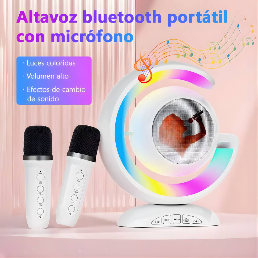 KARAOKE PORTÁTIL CON LUCES LED – Diversión en casa, sonido envolvente y shows que iluminan cada momento