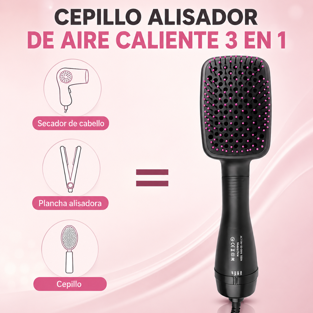 CEPILLO ELÉCTRICO 3 EN 1 – Seca, alisa y peina tu cabello con acabado más suave en menos tiempo