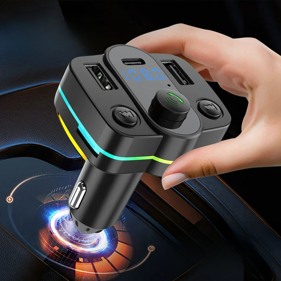 TRANSMISOR REPRODUCTOR BLUETOOTH Y CARGADOR USB-C PARA VEHÍCULO – Conduce con música, carga y libertad