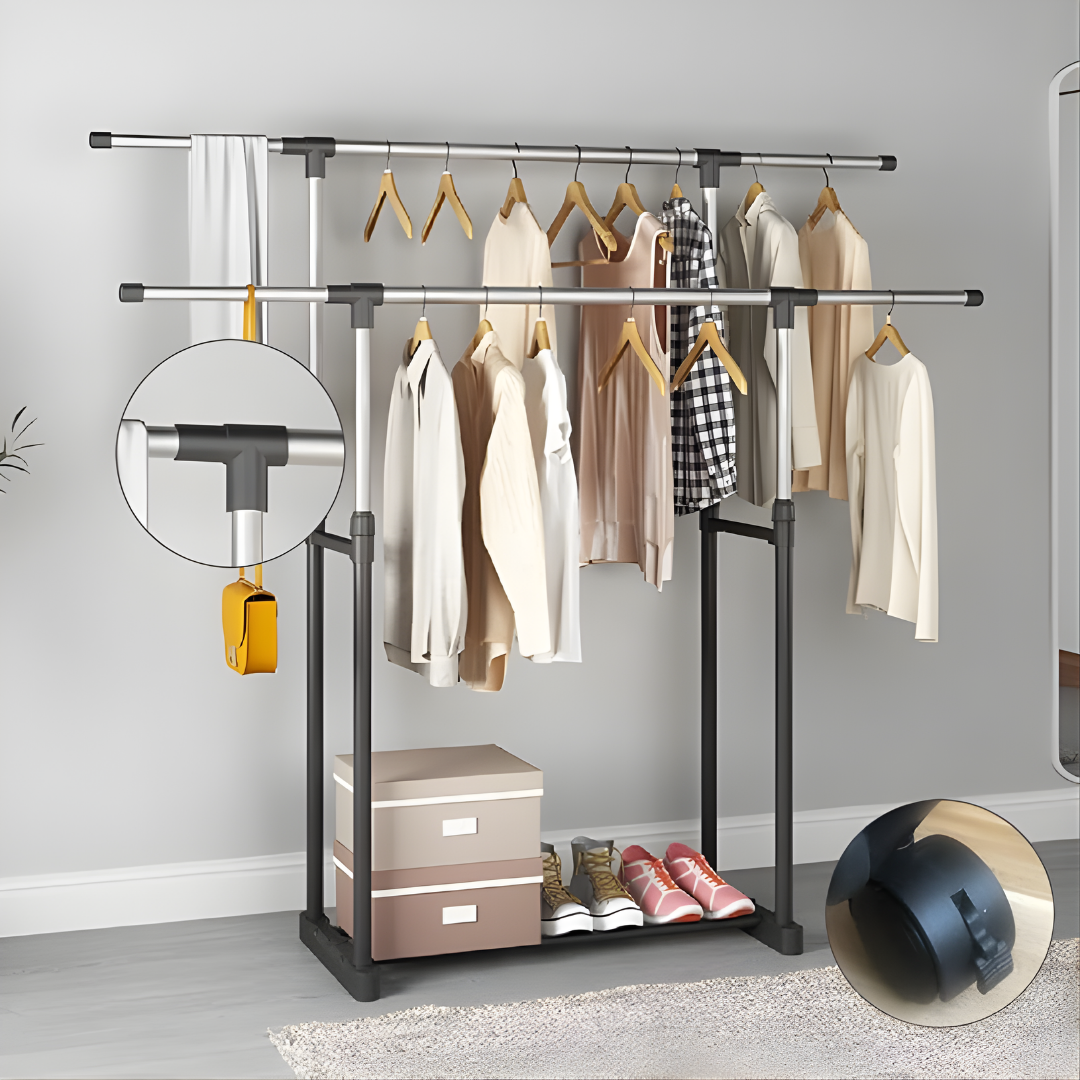 PERCHERO DOBLE ALTURA AJUSTABLE – Orden vertical, secado eficiente y espacio optimizado para tu ropa