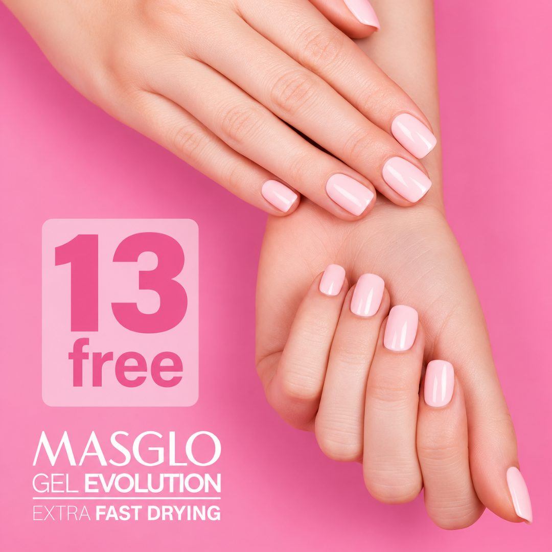 SISTEMA COMPLETO MASGLO GEL EVOLUTION BASE, TONO AUSENTE Y BRILLO 135 ML - Sistema 3 pasos que seca en 5 minutos, dura semanas y no maltrata la uña