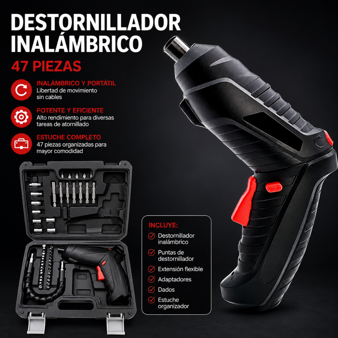 DESTORNILLADOR INALÁMBRICO – Kit completo para reparar, instalar y ensamblar con rapidez y precisión