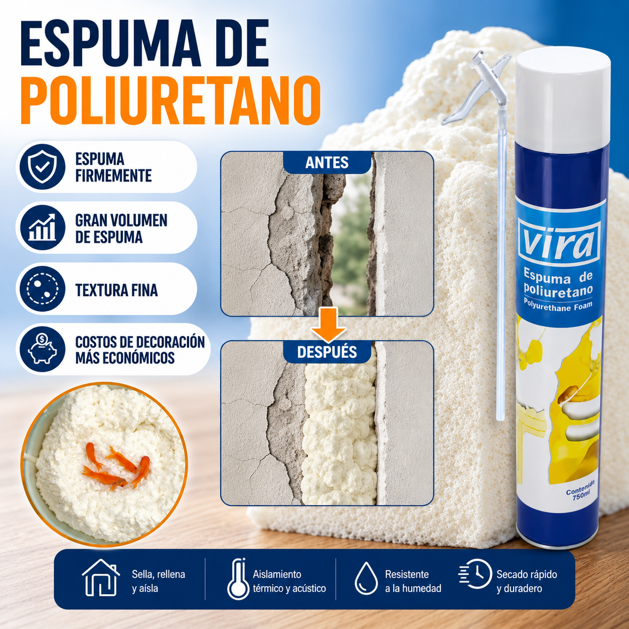 ESPUMA DE POLIURETANO – Sella, rellena y aísla espacios