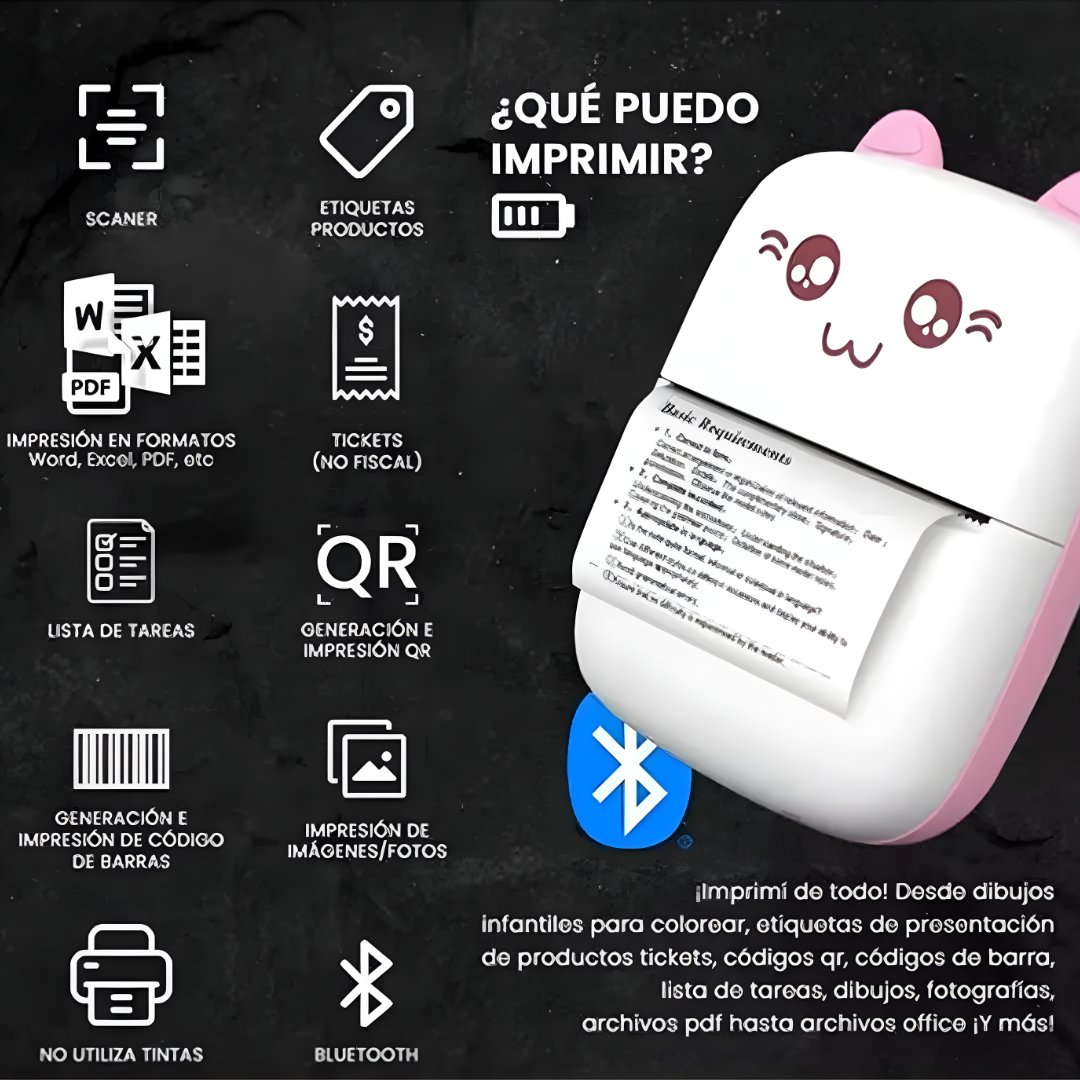 Impresora Térmica Bluetooth InstaPrint Pro™ - Imprime tus ideas donde quieras: rápida, ligera y siempre a mano.