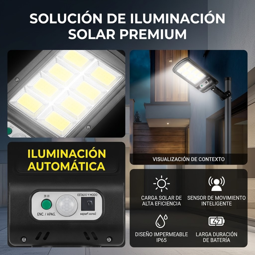 LÁMPARA SOLAR LED CON SENSOR – Ilumina exteriores sin cables ni consumo eléctrico