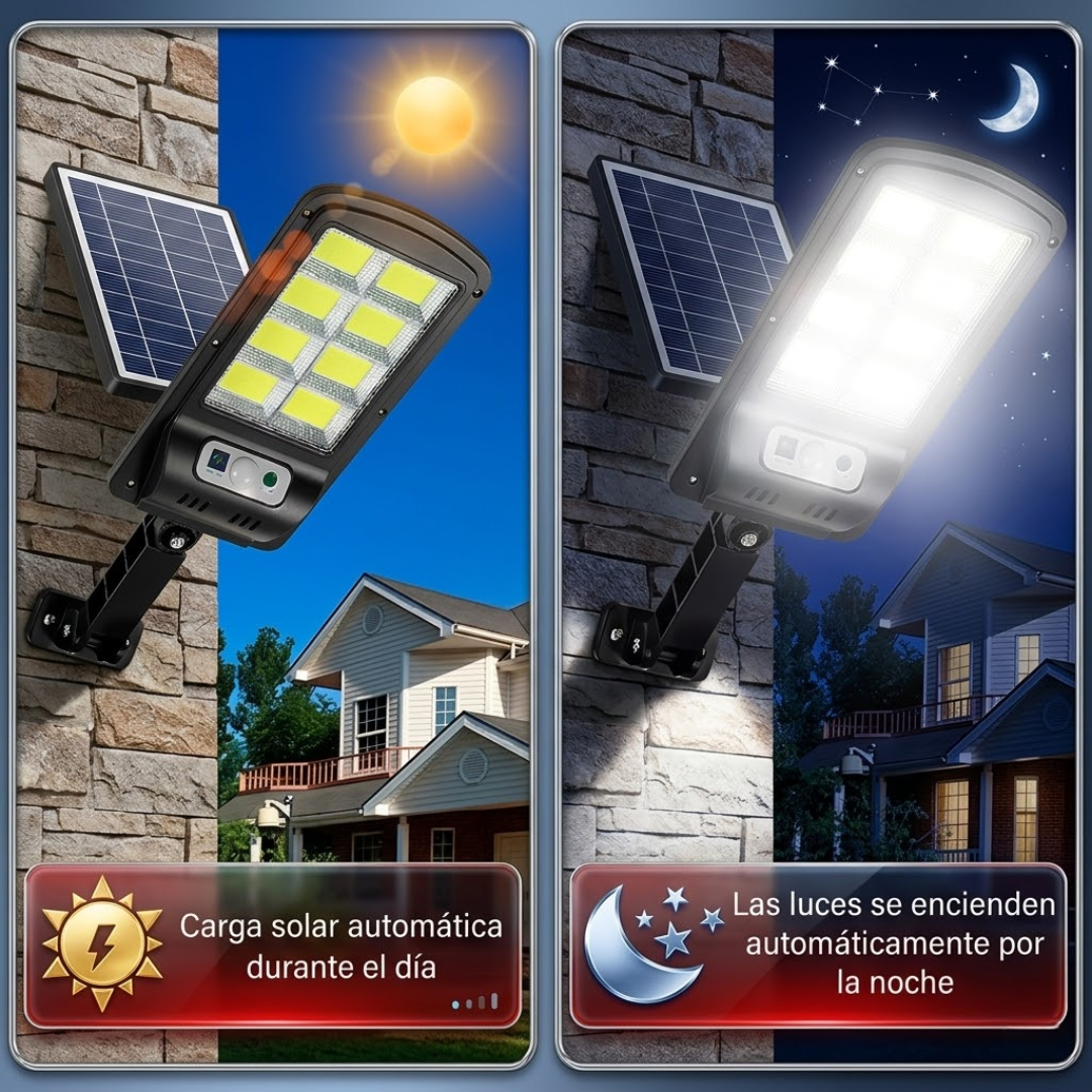 LÁMPARA SOLAR LED CON SENSOR – Ilumina exteriores sin cables ni consumo eléctrico