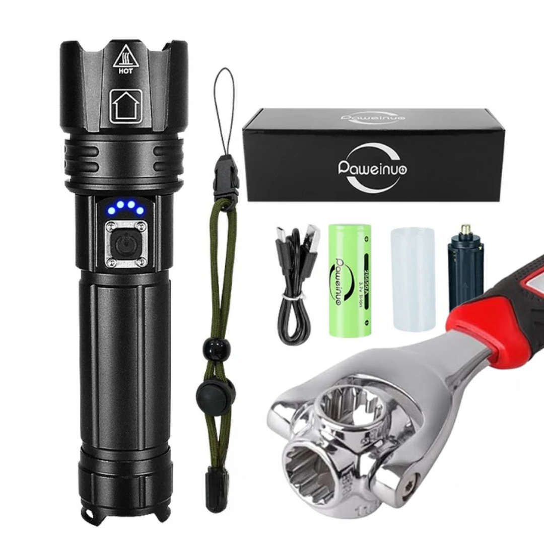 Kit TorchGrip Survival (Linterna táctica + Llave inglesa 8 en 1)