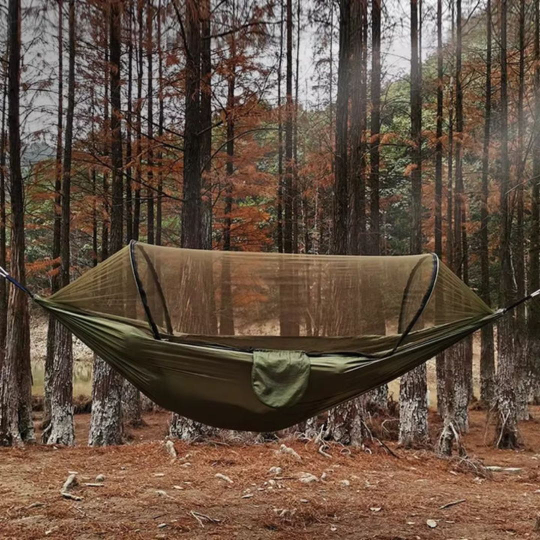 HAMACA DE CAMPING CON MOSQUITERO – Duerme seguro, descansa sin intrusos.