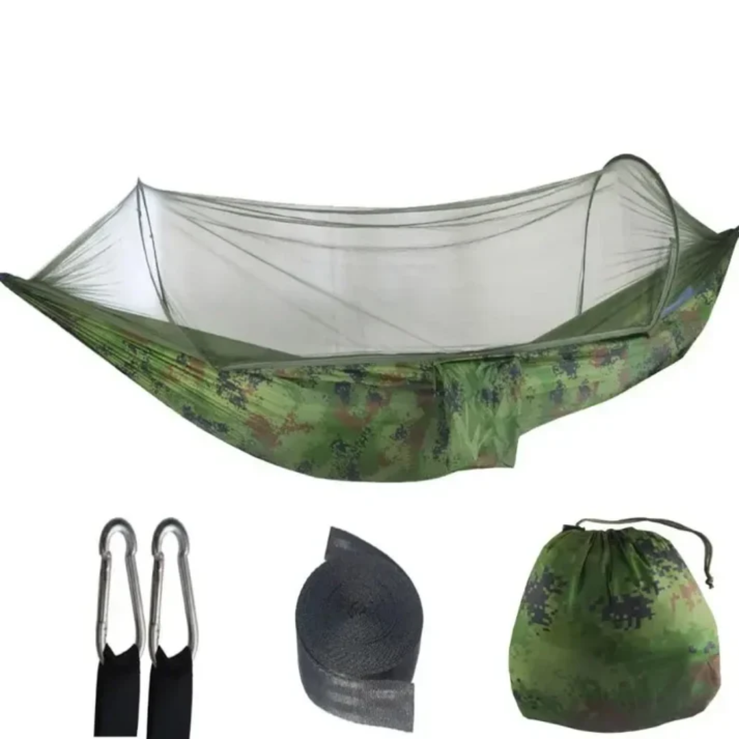 HAMACA DE CAMPING CON MOSQUITERO – Duerme seguro, descansa sin intrusos.
