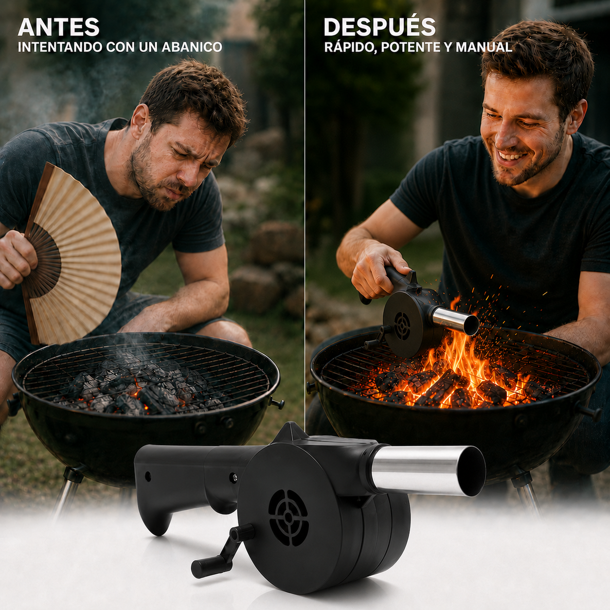 SOPLADOR MANUAL — Enciende el asado sin soplar, sin acercar la cara al humo y sin arriesgar los pulmones