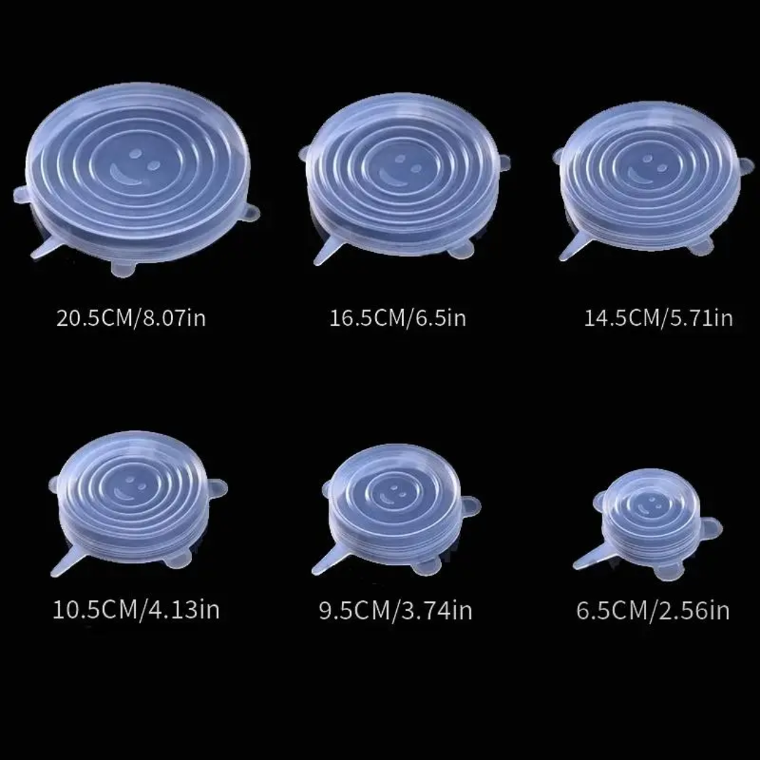 6 Tapas elásticas SealGuard – Sella, protege y olvídate de los derrames.