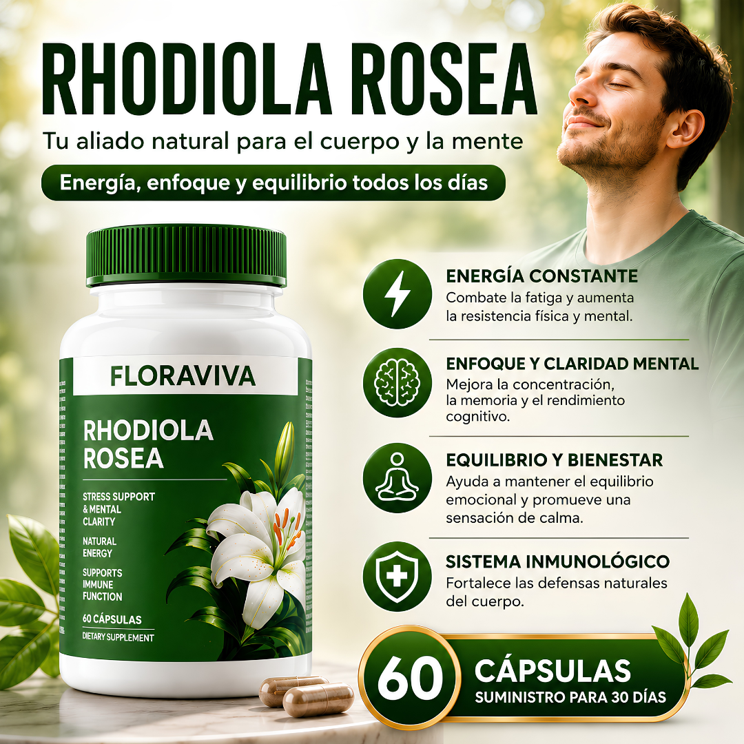 FLORAVIVA RHODIOLA ROSEA – Energía mental, resistencia al estrés y enfoque para rendir mejor cada día
