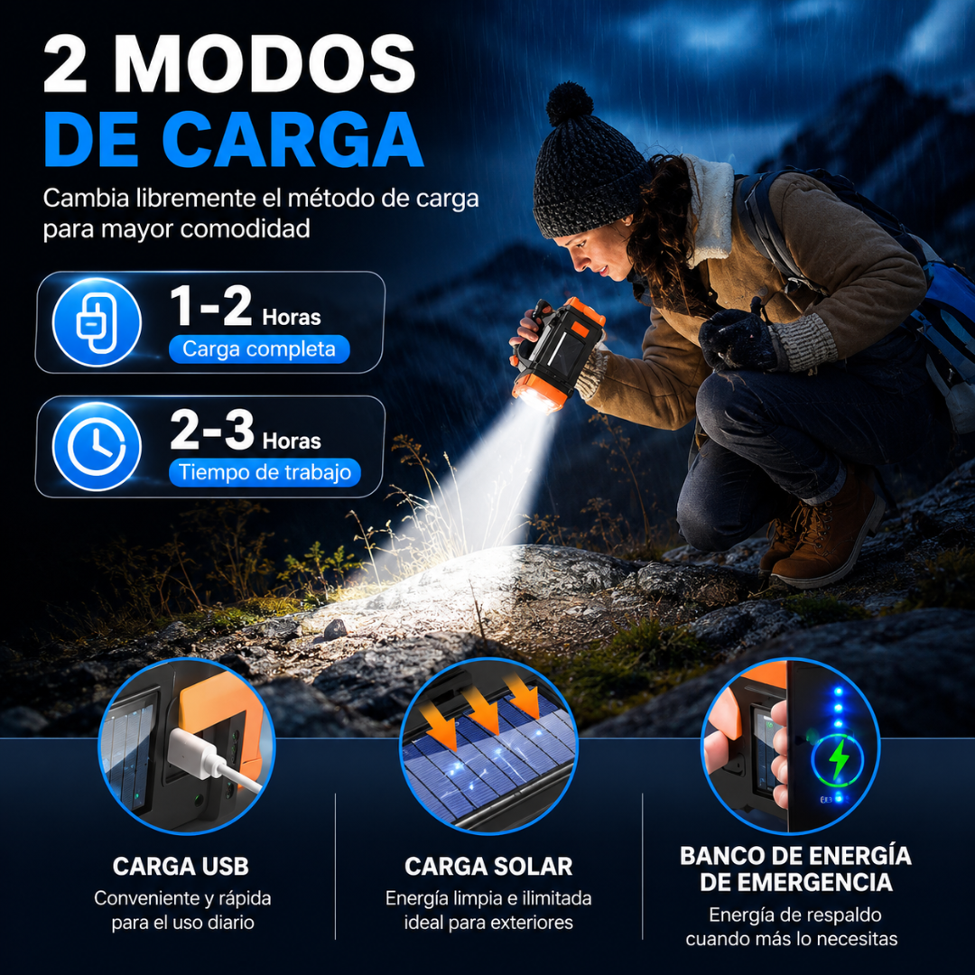 LINTERNA LED RECARGABLE – Iluminación potente y carga auxiliar para cualquier emergencia