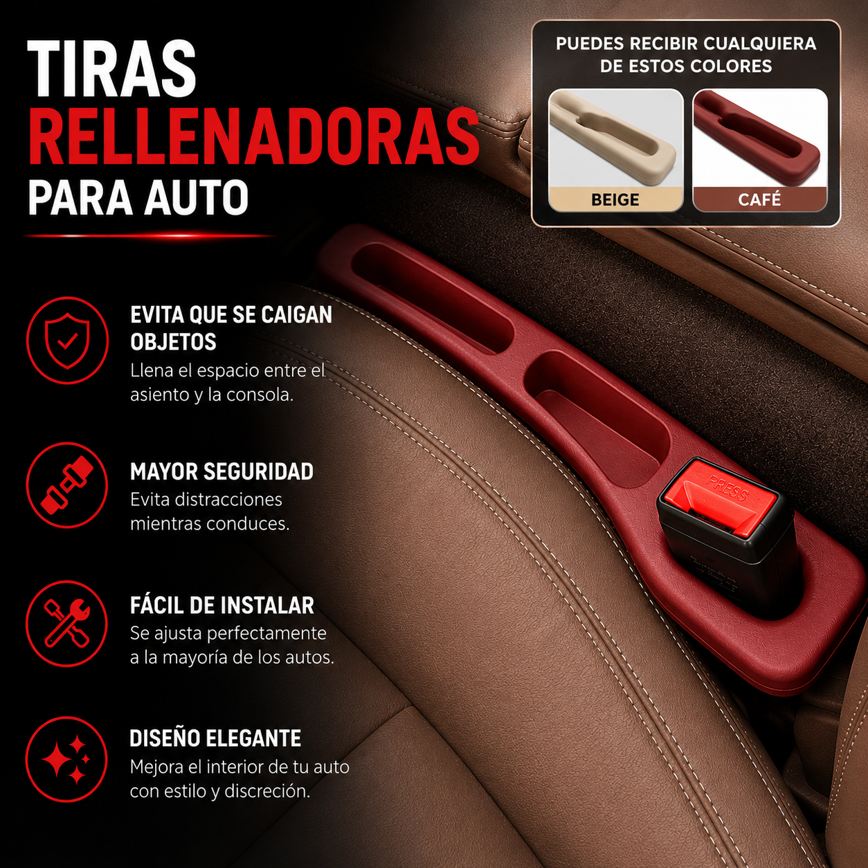TIRAS RELLENADORAS PARA AUTO – Evita caídas entre asientos