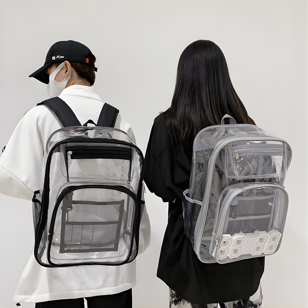 MOCHILA TRANSPARENTE UNISEX – Seguridad, estilo práctico y visibilidad total para tu día a día
