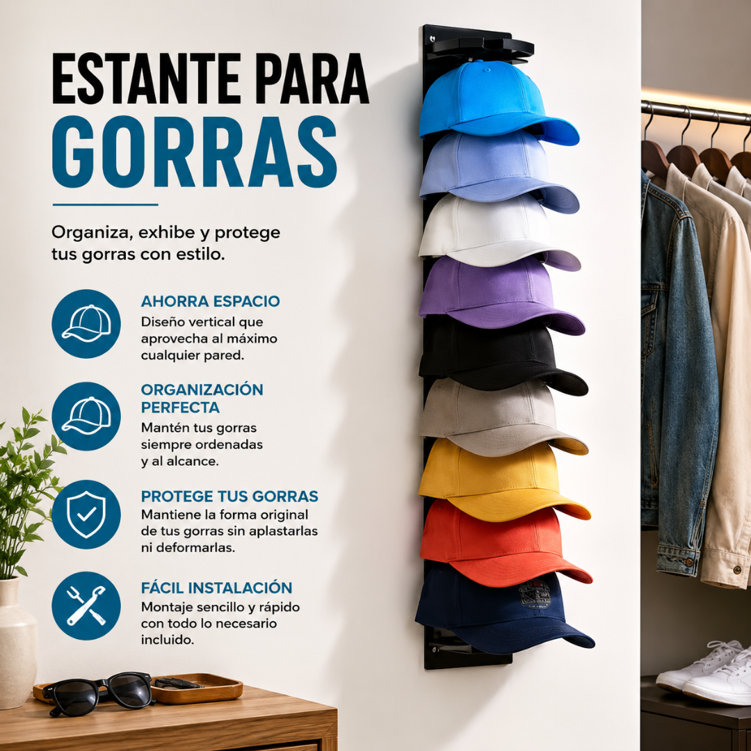 ESTANTE PARA GORRAS – Orden visible y sin desorden