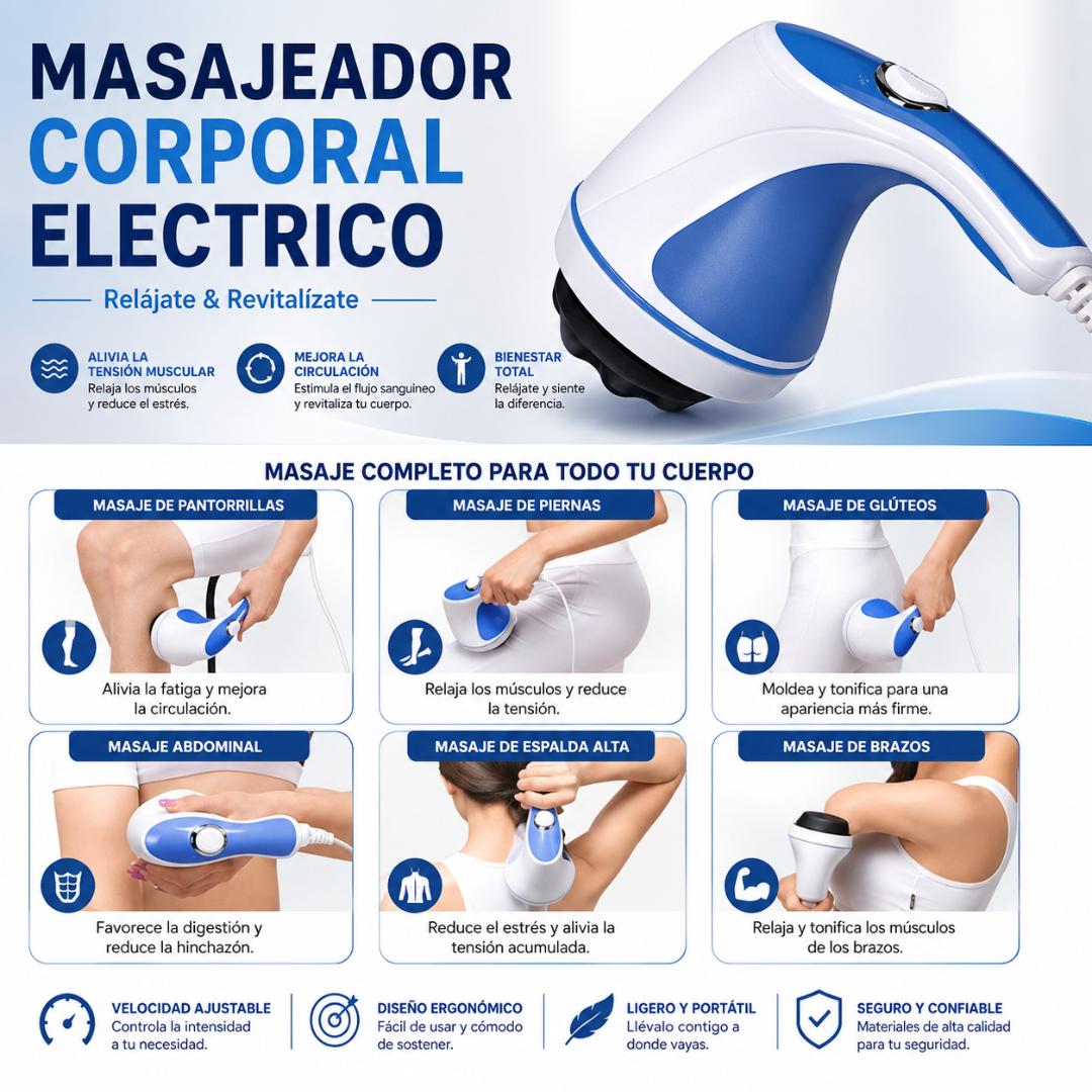 MASAJEADOR CORPORAL ELÉCTRICO – Estimula, masajea y complementa tu rutina corporal